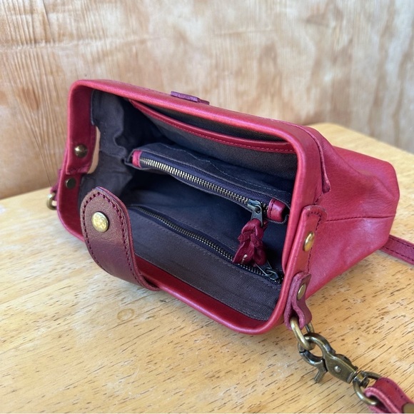 Red Leather Crossbody Hinged Closure Mini Bag - Picture 7 of 10